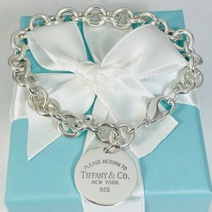 Please Return to Tiffany LARGE 9" Round Tag Charm Bracelet